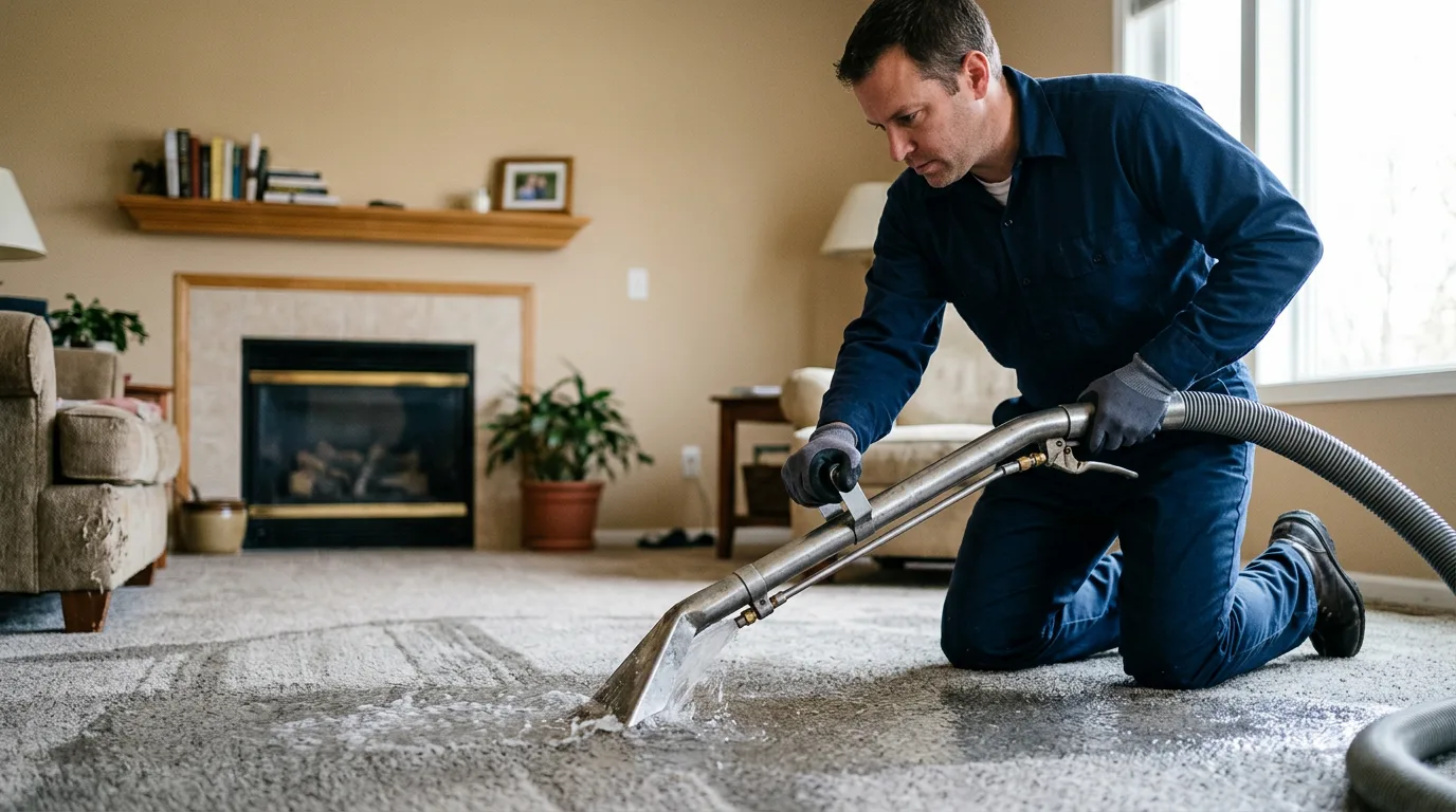 Water damage restoration technician working near Sheldon, IL